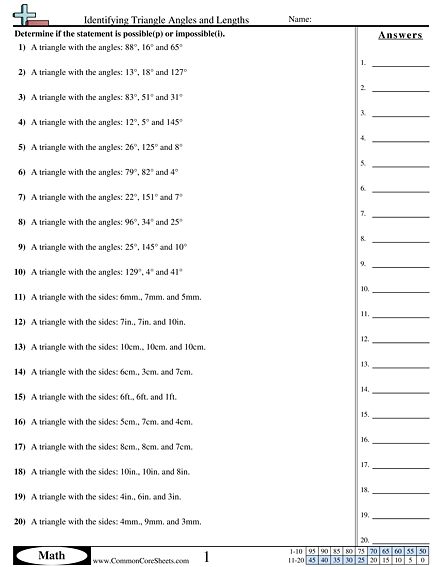 Shapes Worksheets - Identifying Triangle Angles and Lengths worksheet